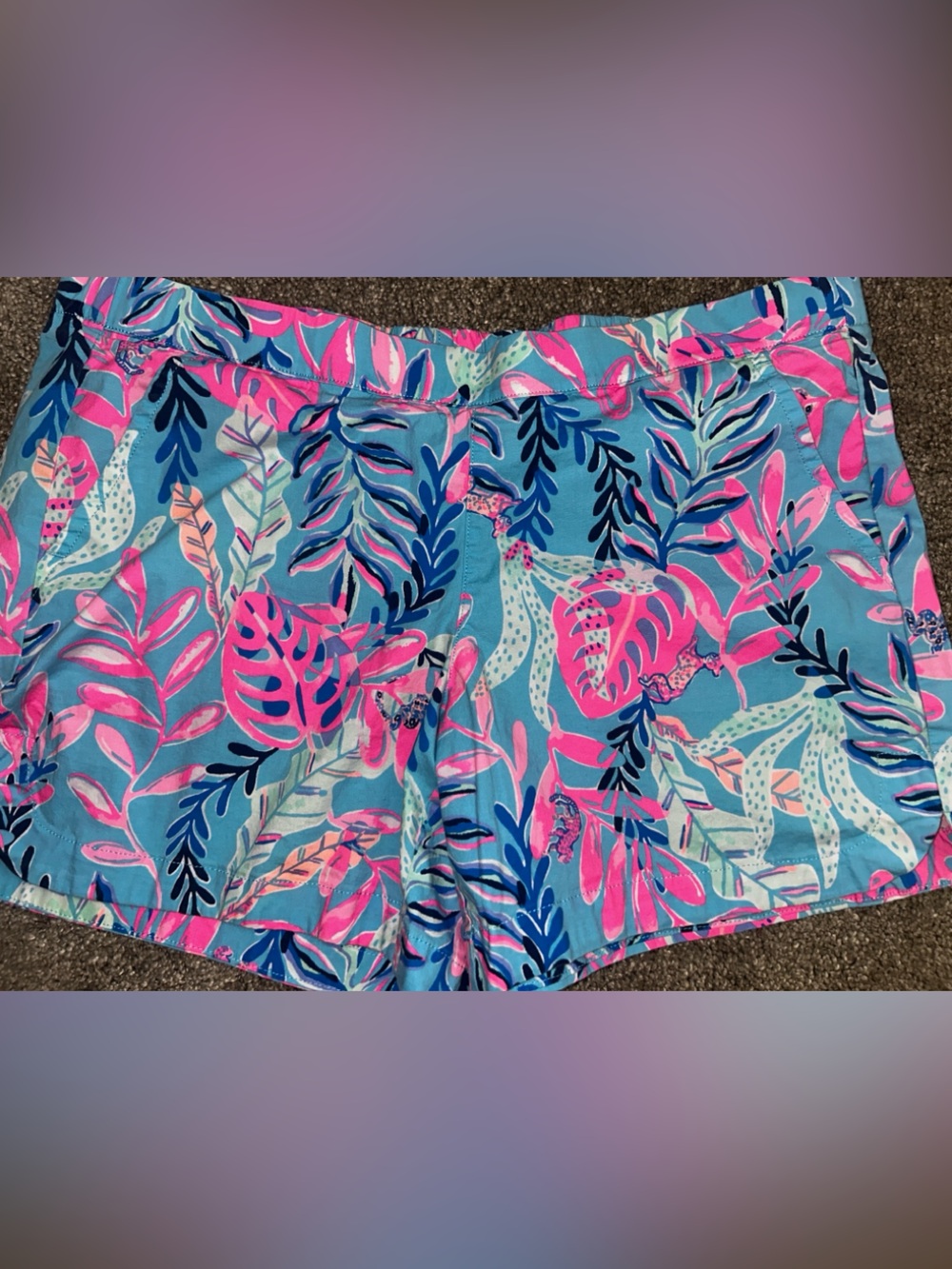 Lilly Pulitzer Blue Floral Pink Tropical Print Shorts - Picture 2 of 4
